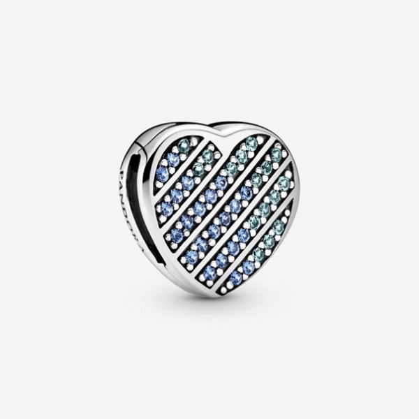 Pandora - Zilveren Clip Bedel 799346C01 Blauw Pavé Hart