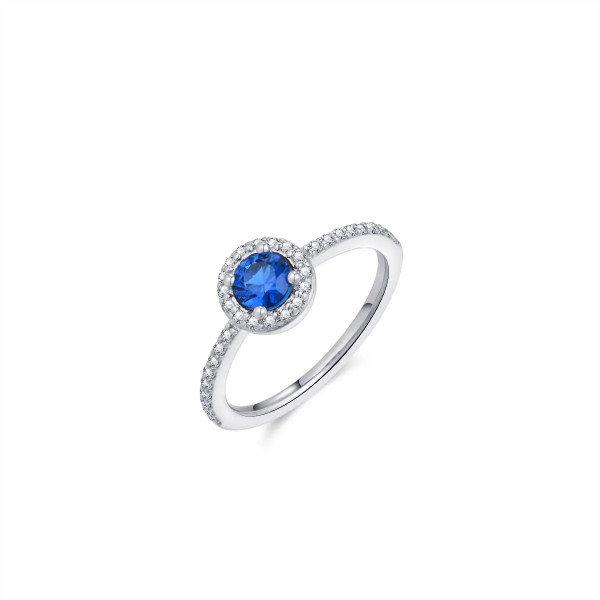 Damesring Zilver Zirkonia Blauw R446B
