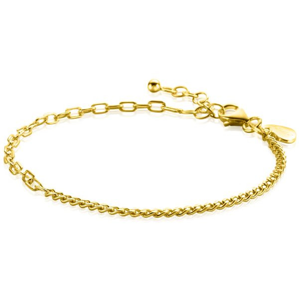 Zinzi Goudkleurige multi schakelarmband met gourmet en paperclip schakels ZIA2468G