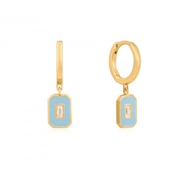 Ania Haie - Zilveren Klapcreolen E028-03G-B Goudkleurig - Powder Blue Enamel Emblem