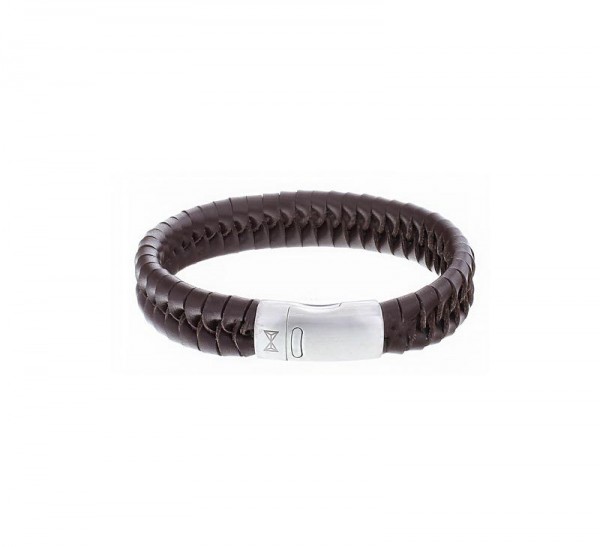 Aze Jewels - Armband AZ-BL009-B-210 Vissengraat Gevlochten Leer - Bruin