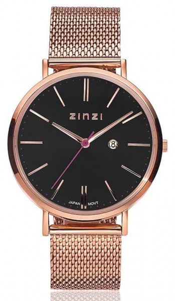 Zinzi - Retro ZIW404M Dameshorloge - Rosékleurig Zwart + Gratis Zinzi Armband